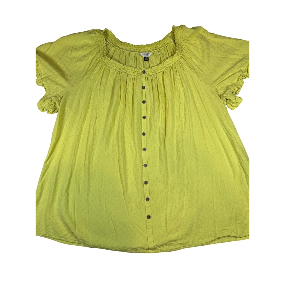 Terra & Sky Womens 2X Lemon Lime Clip Dot Button Front Smocked Blouse FFTS29400